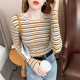 新款 女春秋装 韩版 百搭修身 上衣T恤 梦里蝶时尚 内搭长袖 条纹打底衫
