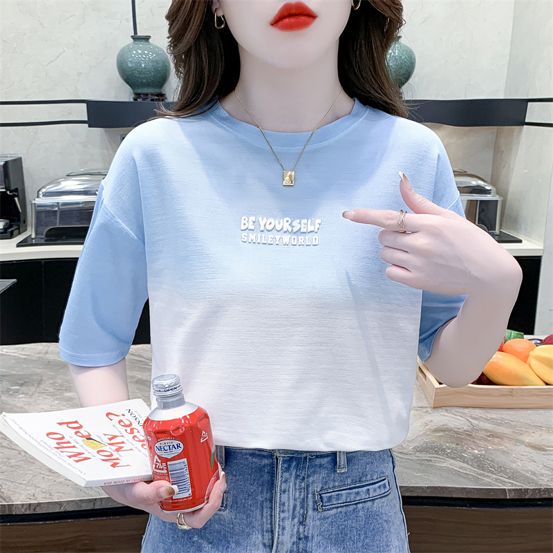 扎染纯棉白色t恤女短袖宽松上衣