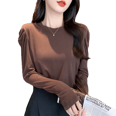 法式泡泡长袖打底衫女修身上衣服