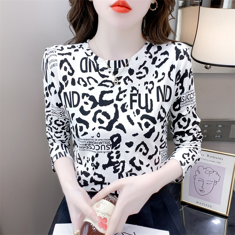洋气豹纹印花薄款纯棉内搭女长袖