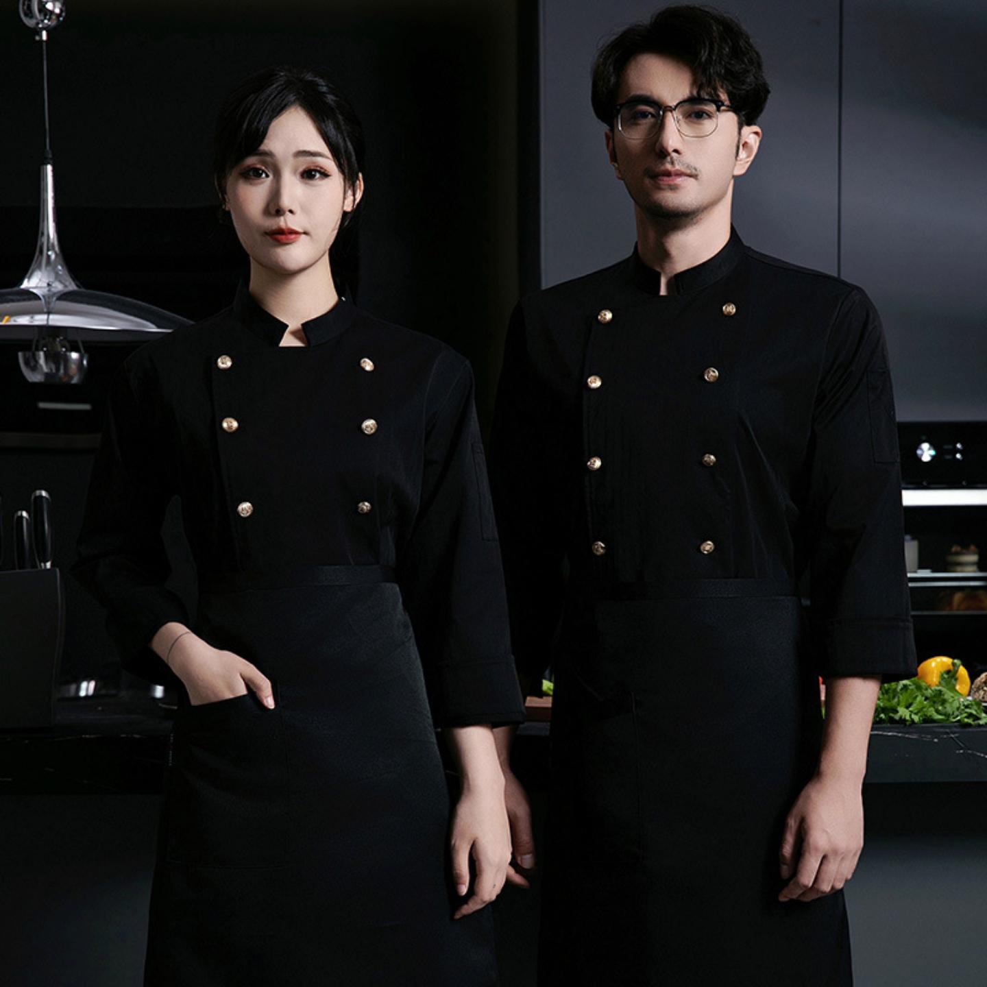 高档厨师工作服长袖男女秋冬装