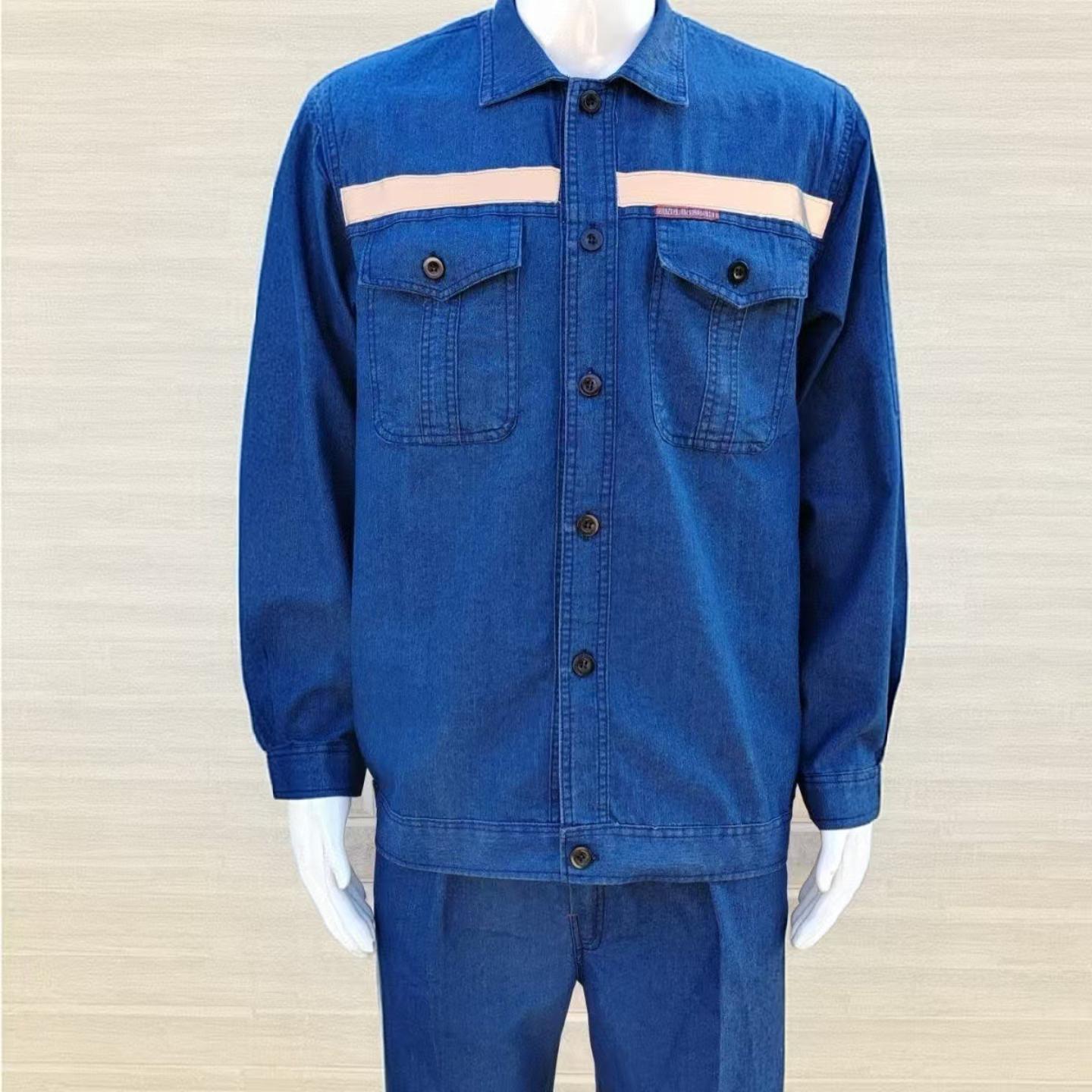 夏季薄款牛仔工作服套装男劳保服