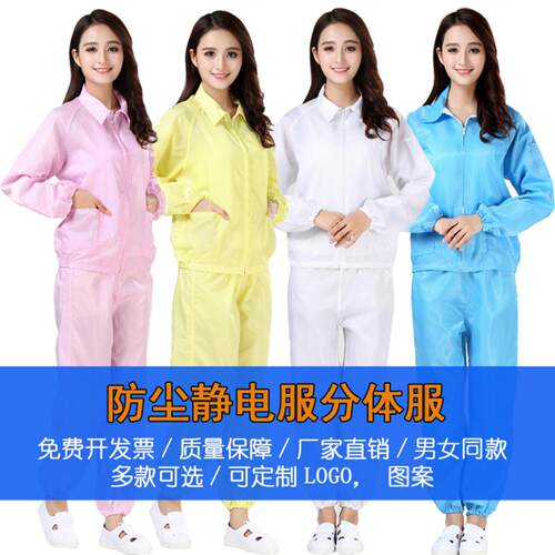 东莞直销防静电无帽分体服蓝白