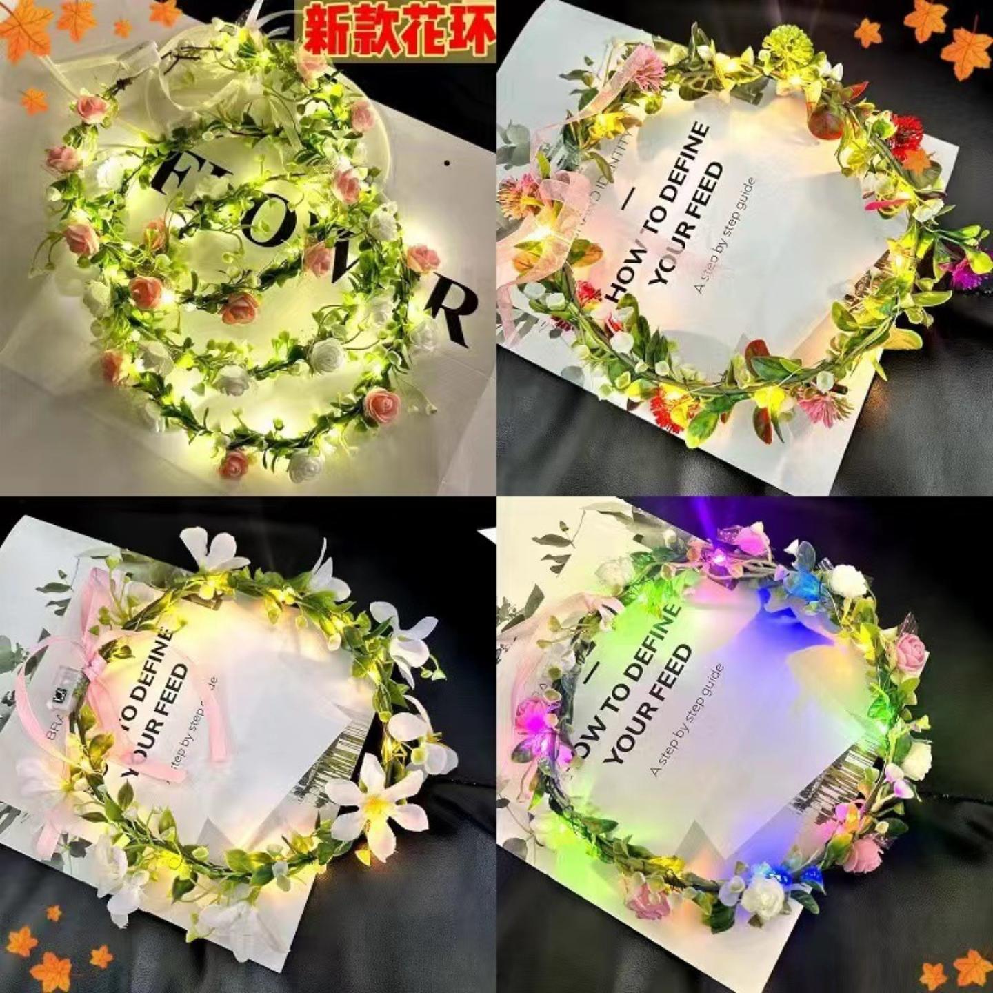 森系发光闪光仙女花环甜美发饰