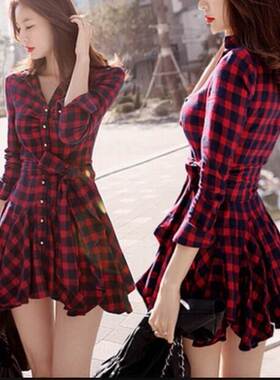 Summer Dress 2016 Retro Women Red Plaid Shirt Casual Dresses