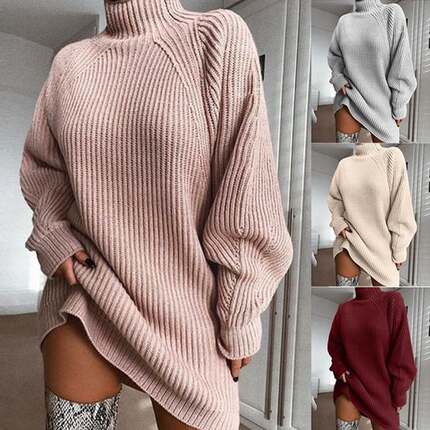 кофты женские半高领毛衣连衣裙jumper pull over
