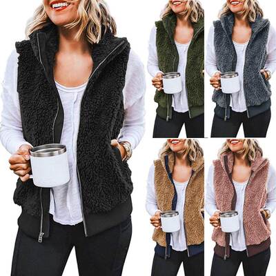 Autumn and winter new zipper pocket warm vest coat women