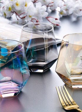 Geometry Whiskey Glass Diamond Crystal Glass Cup Golden Rim