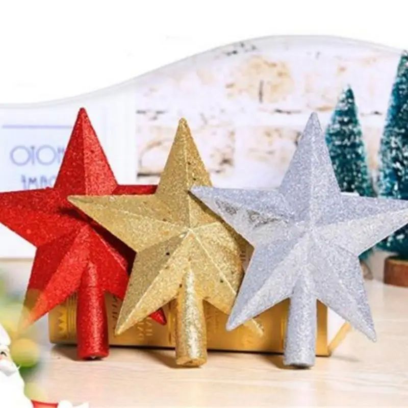 Gold Glitter Iron Red Sliver Stars Christmas Tree Topper Mer