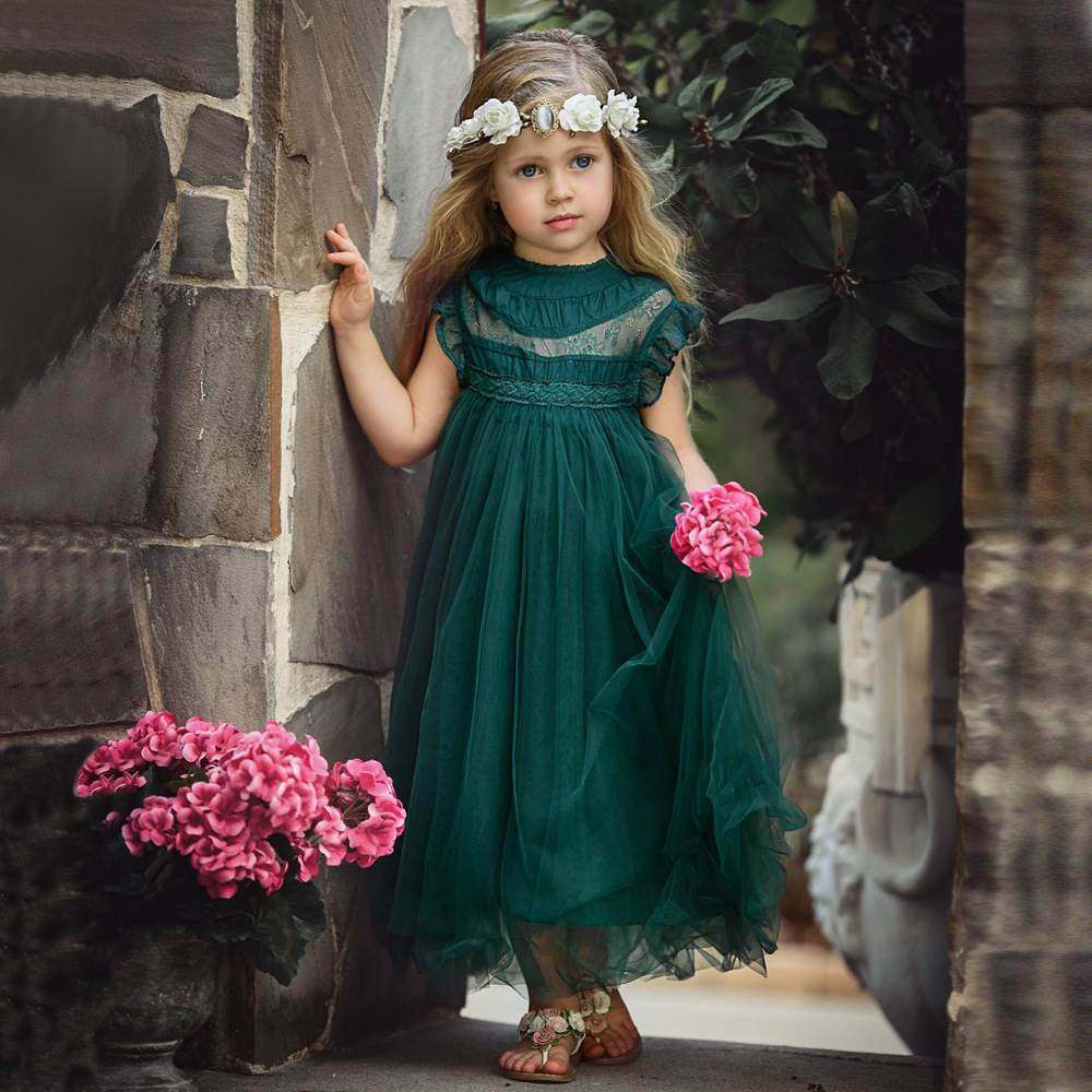 Lace dress for girls女童蕾丝连衣裙欧美女孩童装蓬蓬网纱裙