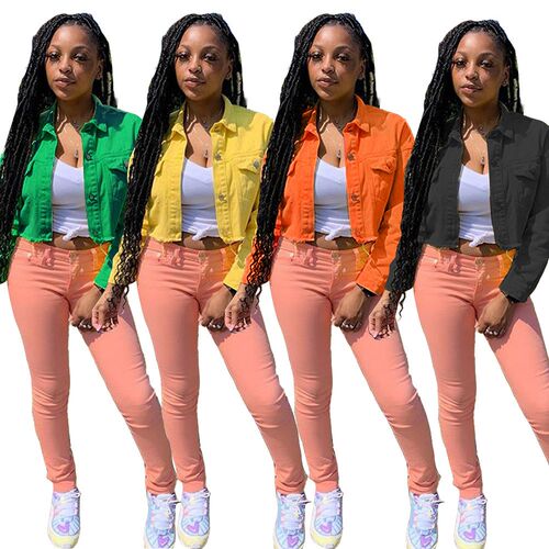 Autumn ladies long-sleeved denim jacket student short top