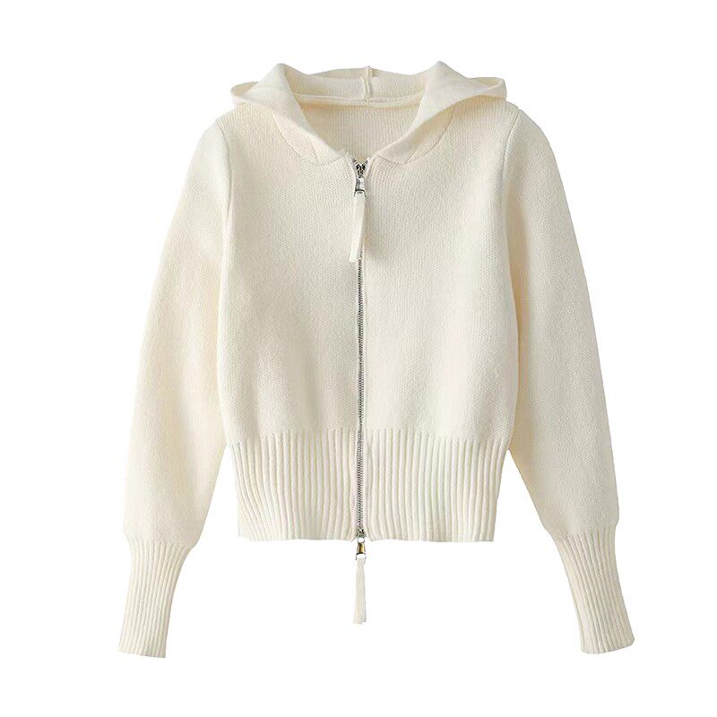 여성용 카운터 미색 후드 스웨터 스웨터 카디건 봄 가을 봄 새로운 디자인 슬림 피트 탑 자켓