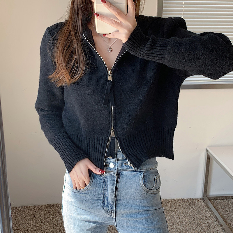 여성용 카운터 미색 후드 스웨터 스웨터 카디건 봄 가을 봄 새로운 디자인 슬림 피트 탑 자켓
