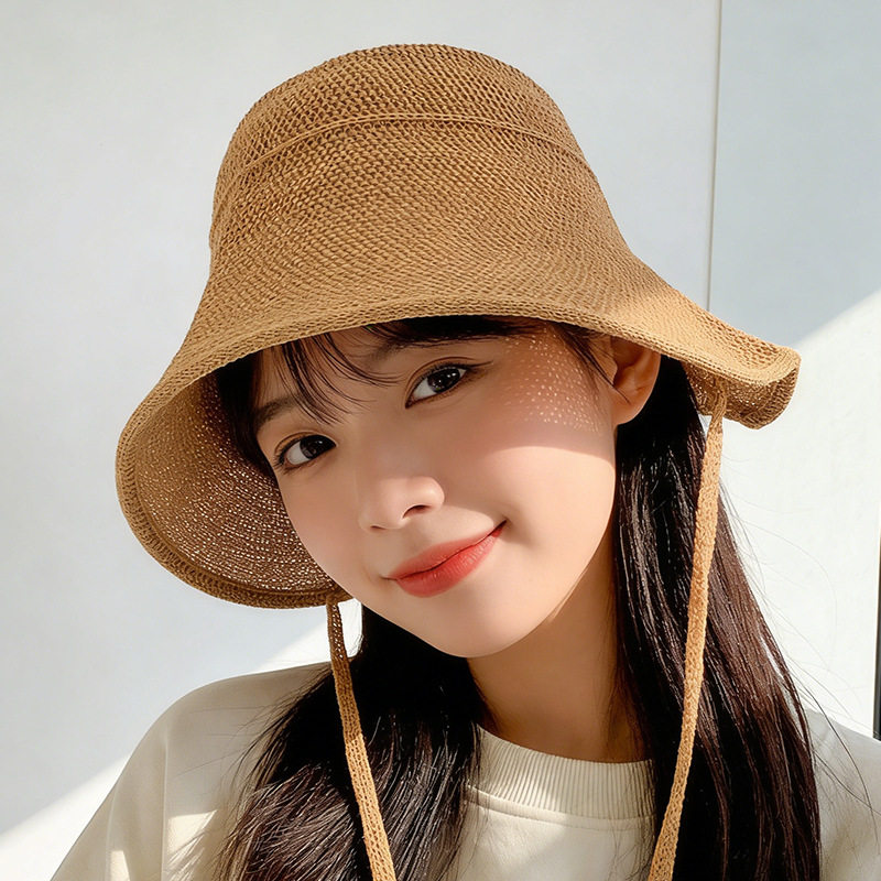 棉麻海边系带草帽子女夏