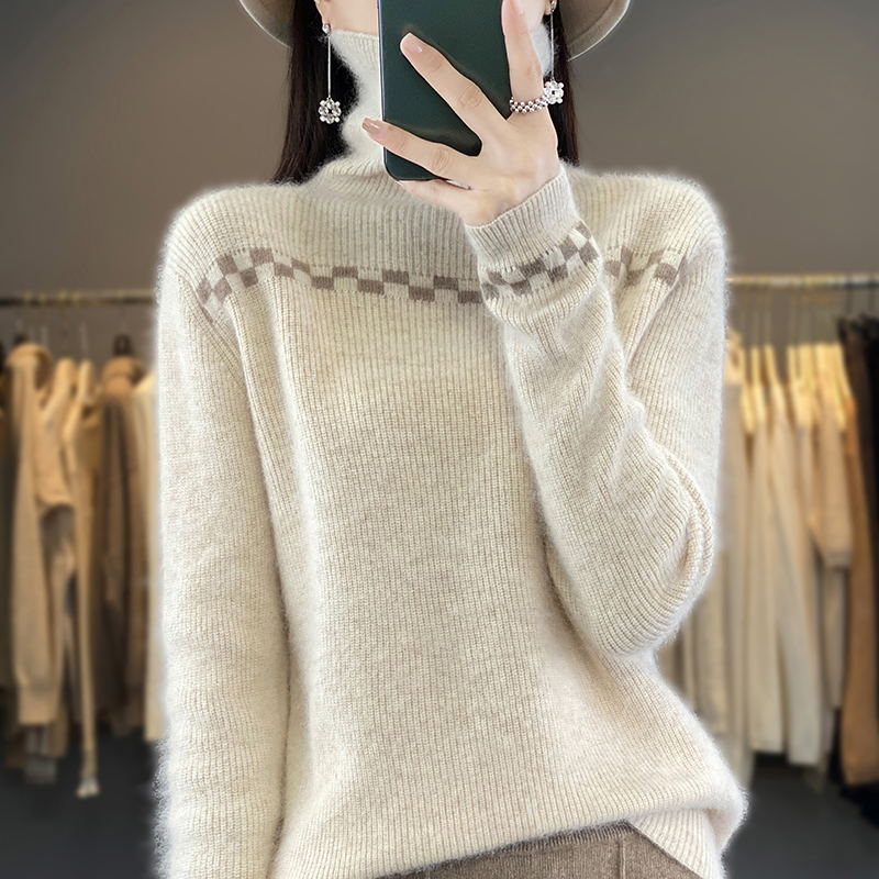 秋冬新款堆堆领貂绒衫女士加厚套头显瘦毛衣针织衫百搭打底貂绒衫