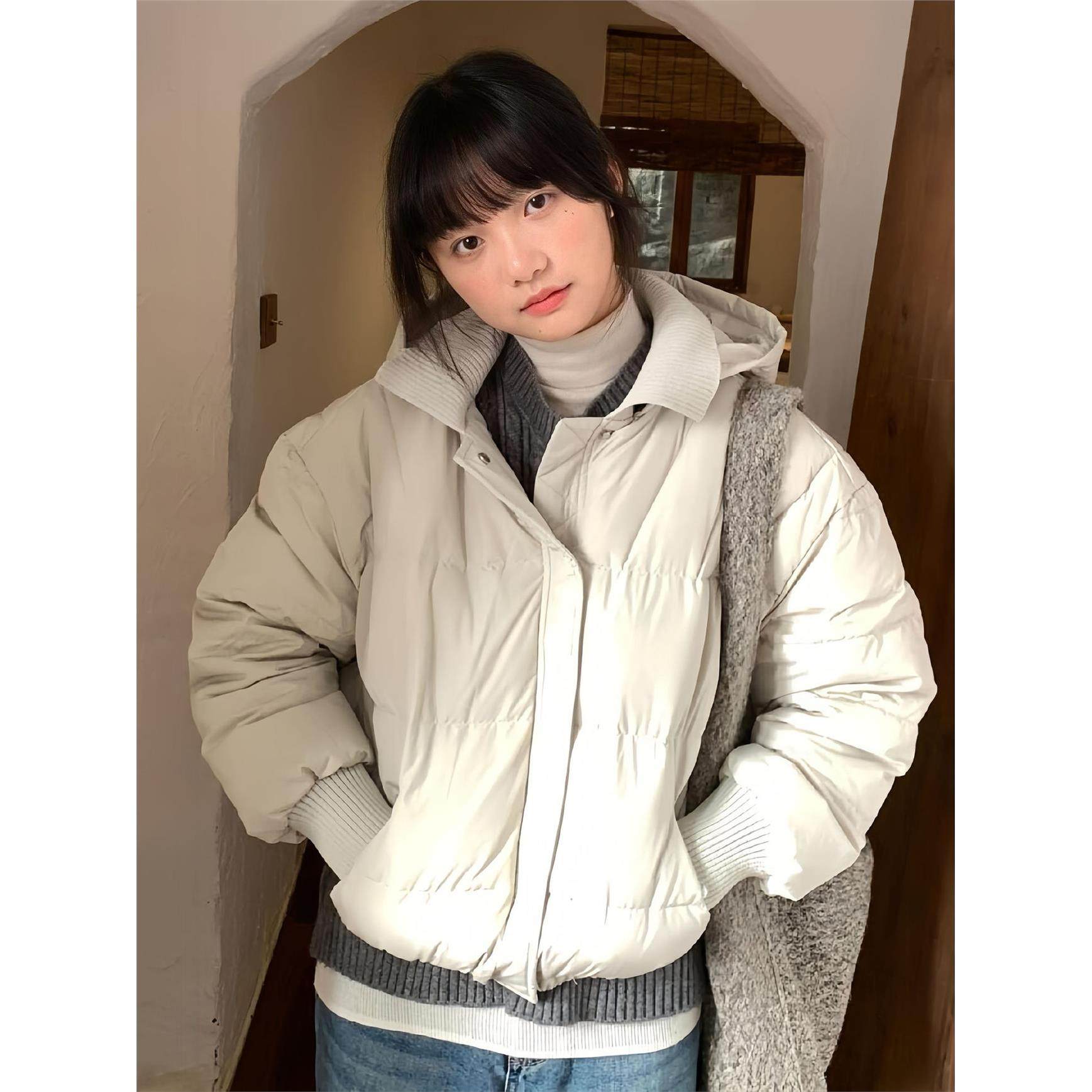 美式覆古短款连帽棉服女款冬天加厚保暖小个子面包服外套冬季棉衣