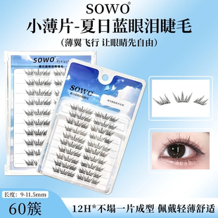 夏日蓝眼泪婉嫔新品 假睫毛梦幻海洋清新单簇卷翘撞色分段初学JW2