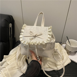韩版时尚少女风手提小包包新款蕾丝花边高颜值百搭双肩背包
