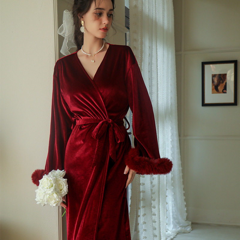 bride新娘晨袍女士长款羽
