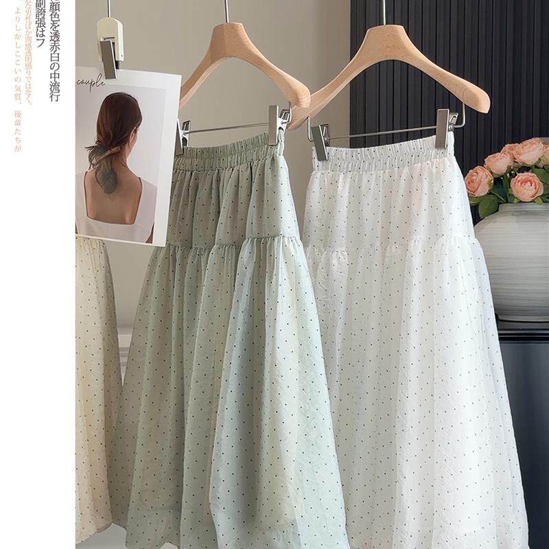 甜美风小波点花苞裙女2026春夏季新款松紧高腰A字蓬蓬半身中裙子