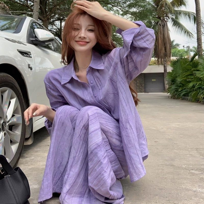 Plus Size 150kg Lazy and Fashionable Age-Reducing Suit for Women in Spring, Autumn and Summer, Thin Style for Fat Girls, Relaxed Shirt and Casual Pants