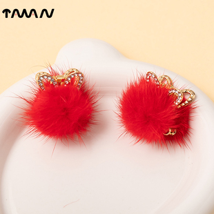 女童皇冠毛绒小抓夹发饰小号儿童公主头发夹女孩不伤发大红色头饰