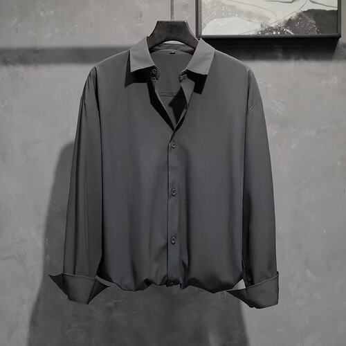 menclothes黑色衬衫男长