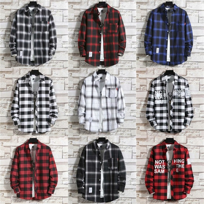 menclothes格子衬衫男士