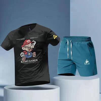 2025公鸡新运动套装男跑步短袖T恤夏季速干裤运动服健身衣服短裤