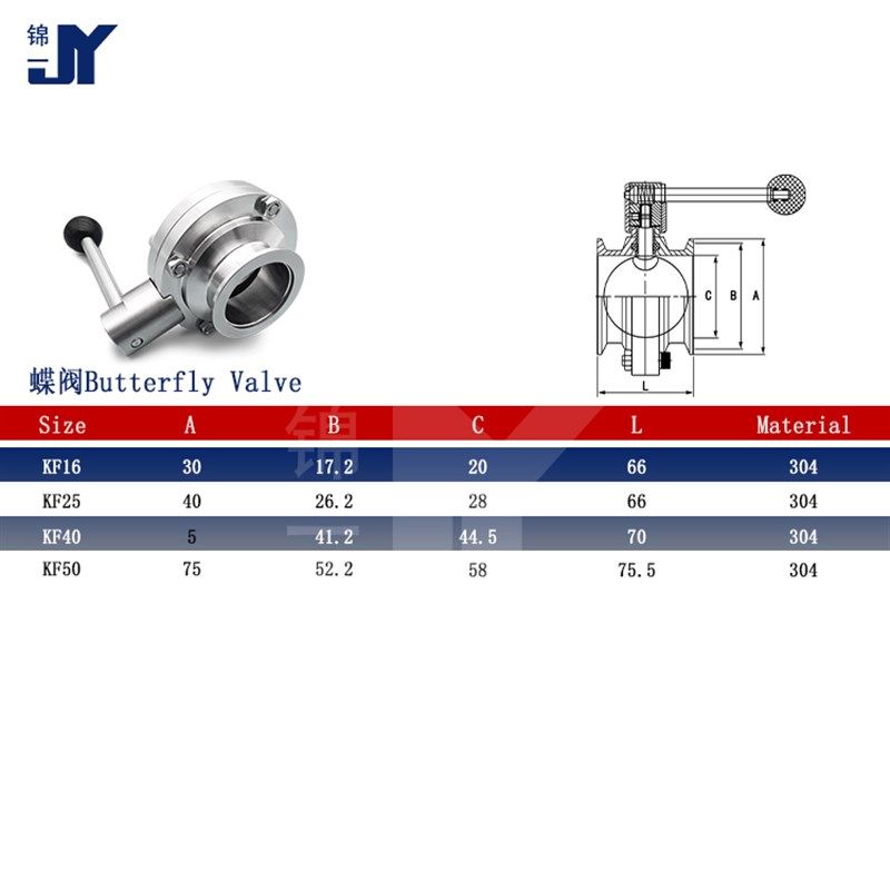 KF高真空蝶阀304不锈钢快装阀门卡盘16法兰25卡箍40卡扣50式管件0