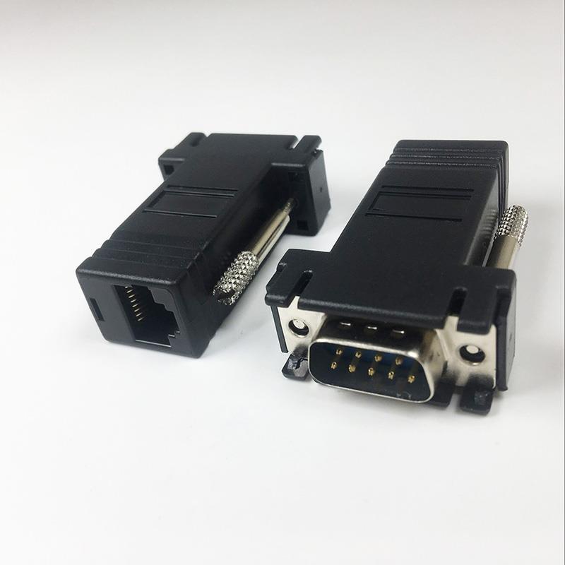 黑色网口母转DB9公母 RJ45转串口9针9孔 com接头 RS232/8P8c 黑胶