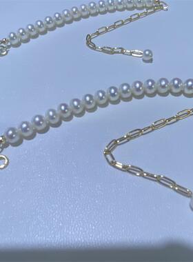 不对称设计~5-6mm淡水S925银时髦手链可随意调节邻家珍珠少女