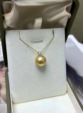 店主力荐南洋金珠~10-11mm天然海水珍珠18k金王妃吊坠不限年龄