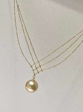 高级感蕾丝链~10-11mm南洋天然海水金珠18k豆豆项链邻家珍珠少女