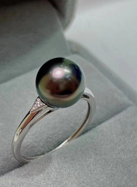 9-10mm大溪地黑珍珠戒指18k金