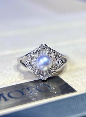 大牌同款戒指~5-6mm极光真多麻akoya海水珍珠贝母配件优雅宫廷风