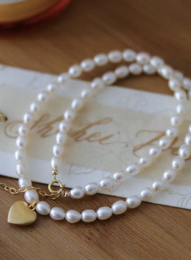 爱丽丝~14K注金天然淡水米形珍珠4-5mm巴洛克异形珍珠项链锁骨链