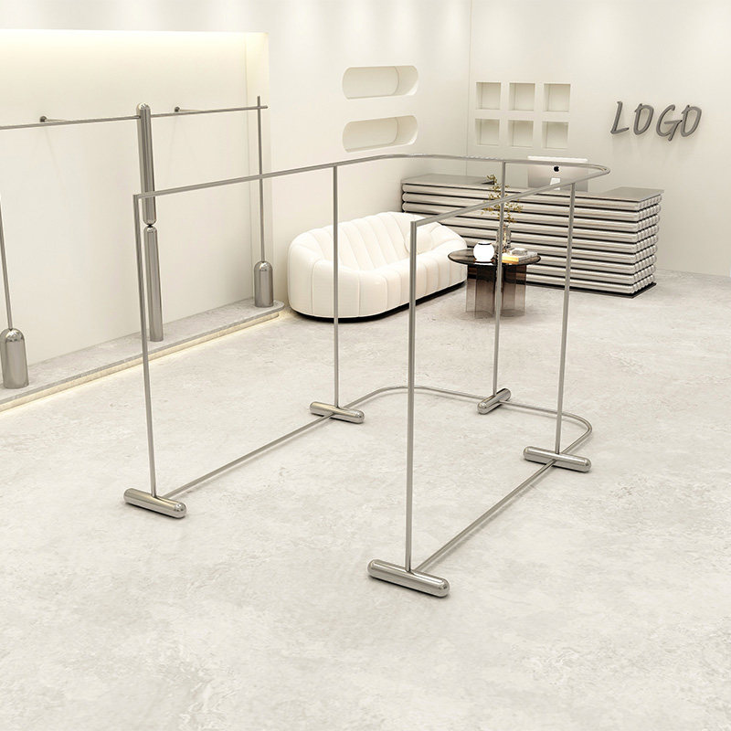 服装店展示架U型落地式创意男女装专用中岛陈列挂衣架不锈钢拉丝
