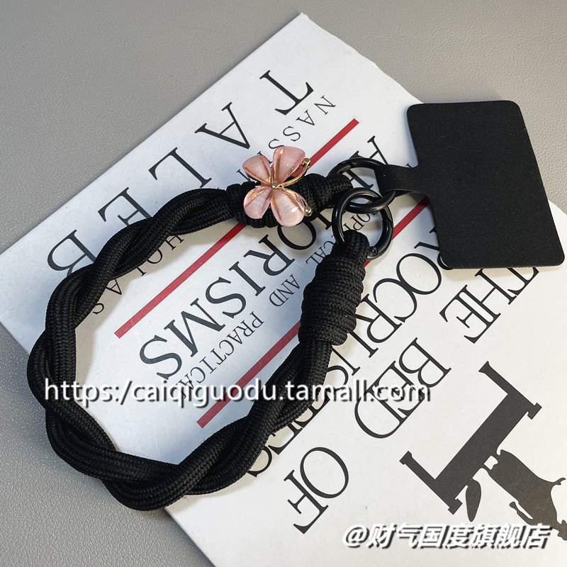 可爱蝴蝶手机壳手腕挂绳立体蝴蝶黑色挂件女款百搭ccd相机钥匙扣包包通用带夹片可拆卸结实耐用挂链便携防丢