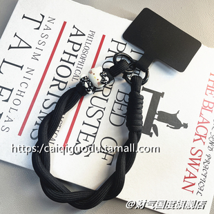 可爱立体kt猫手腕挂绳手机壳ccd相机钥匙扣包包通用挂件黑色纯色简约男女短款双扣结实挂饰拆卸挂链便携防丢