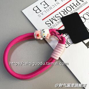 双扣结实挂饰可拆卸挂链便携防丢 短款 可爱立体KT猫手腕手机壳挂绳玫红色新品 卡通简约超萌Hellokitty挂件女款