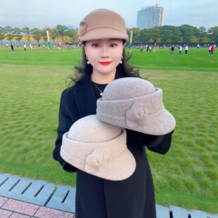 中老年女士帽子秋冬复古羊毛呢帽妈妈洋派马术帽保暖显脸小鸭舌帽