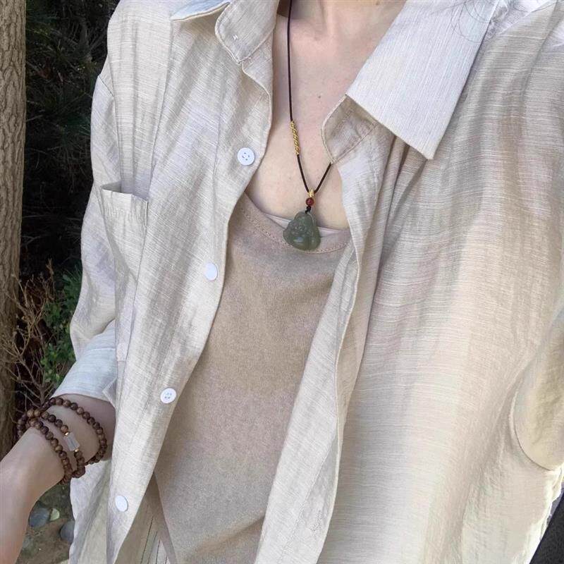 老钱风亚麻长袖衬衫女夏日轻薄肌理感冰丝棉麻防晒开衫冰丝空调衫