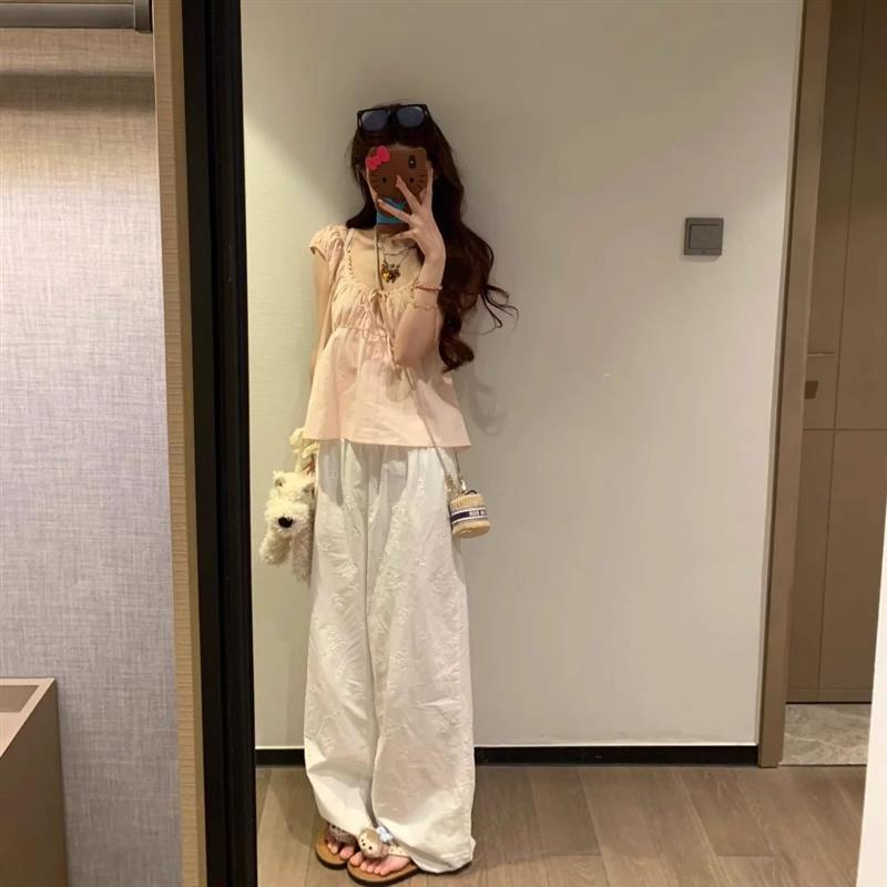 纯欲粉色甜辣方领衬衫女夏季2026新款设计感小众宽松别致无袖上衣