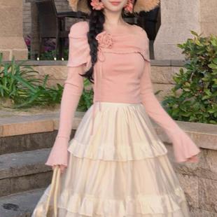 高腰短款 新款 打底衫 上衣 甜美小衫 胖mm温柔风花朵针织衫 大码 女春装