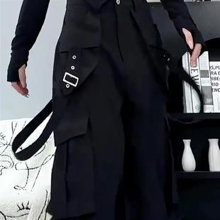 高街直筒长裤 新款 设计感美式 女2025春季 小个子宽松高腰黑色工装 裤