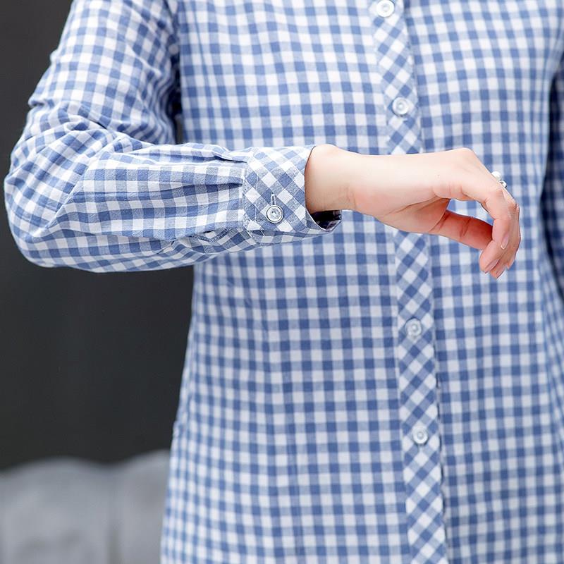 妈妈纯棉衬衫女长袖全棉春秋装中老年婆婆上衣格子衬衣女宽松大尺