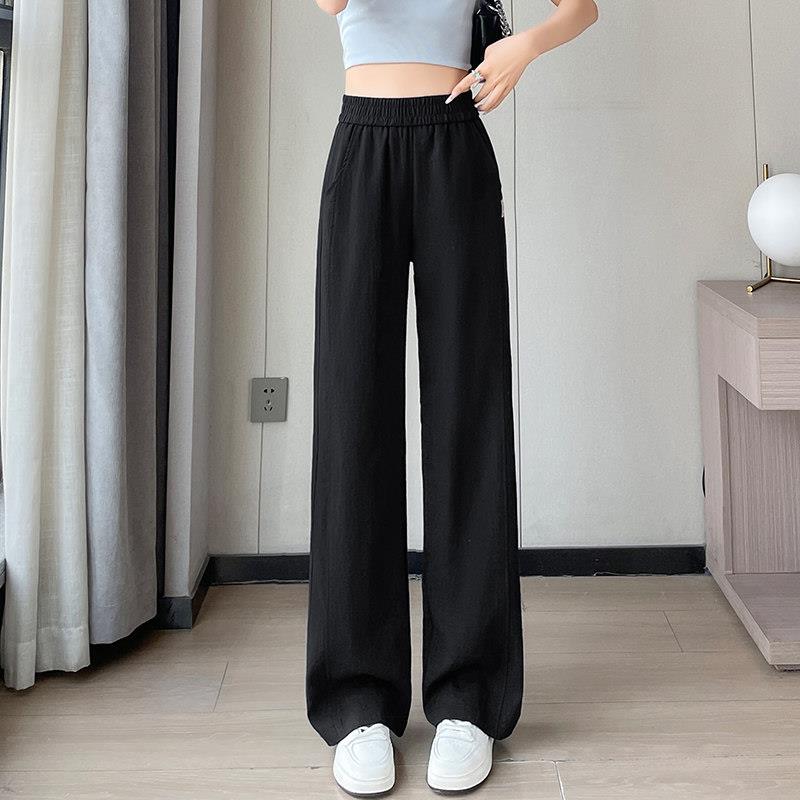 天丝棉麻运动阔腿裤女春夏薄款2026新款冰丝亚麻休闲牛仔直筒裤子