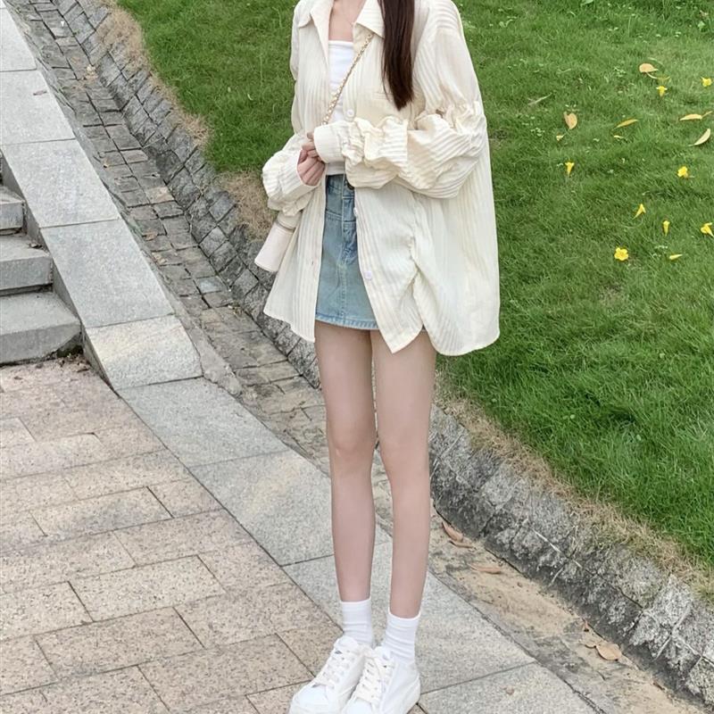 法式肌理感防晒衬衫女春夏设计感小众幂式穿搭长袖薄款衬衫外套潮