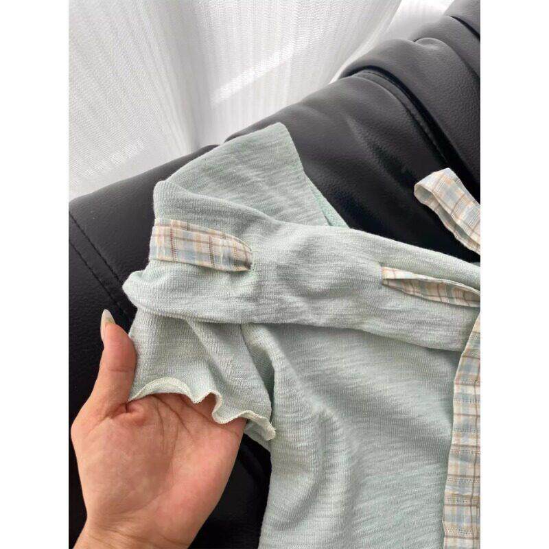 薄荷绿色短袖t恤女夏季2026新款漂亮巨好看一字肩上衣设计感小众